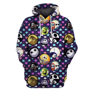 Nightmare Before Christmas T-shirt Nightmare Characters Circles Heart Shape Pattern Hoodie Nightmare Before Christmas Hoodie 2023