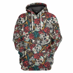 Halloween Hoodie Halloween Sugar Skull Candles Wines Roses Pattern Hoodie Adult Unisex Full Size 2023