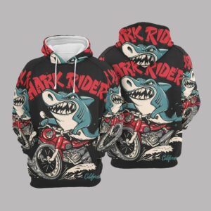 Shark Hoodie Shark Rider Motorcycle Cool Black Hoodie Shark Week Apparel Adult Unisex 2023