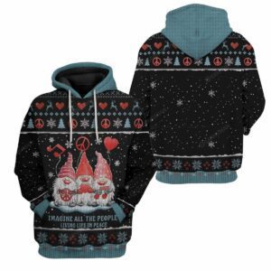 Gnome Christmas Shirt Imagine All The People Living Life In Peace Gnomes Christmas Hoodie Gnome Christmas Hoodie 2023