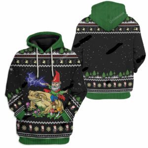 Gnome Hoodie Gnome Riding Toad Christmas Pattern T-shirt Green Black Unisex