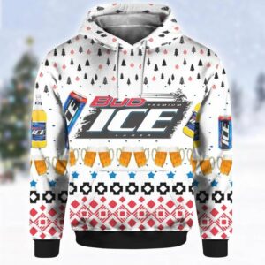 Beer Hoodie Bud Ice Premium Lager Beer Pattern White Hoodie Amazing Beer Apparel 2023
