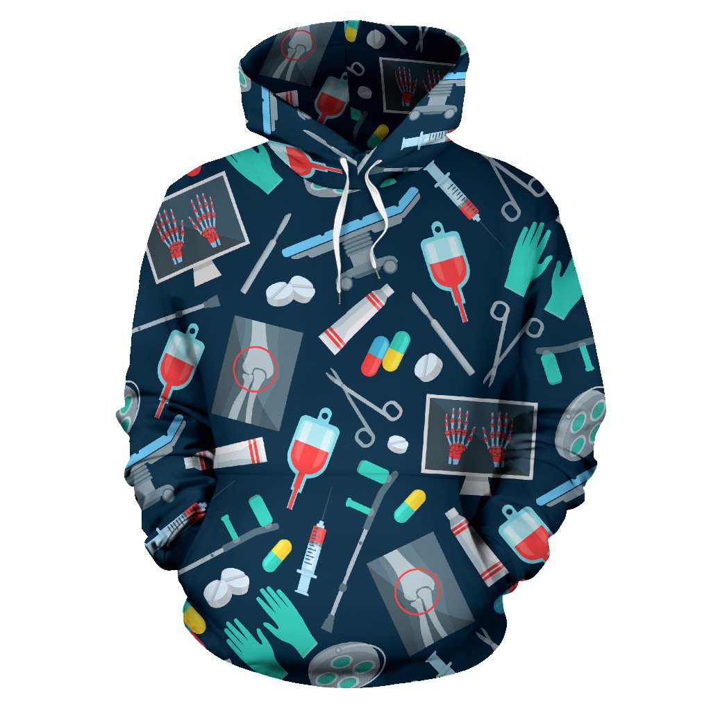 Nurse Hoodie Black Medical Equipment Pattern Hoodie Awesome Nurse ...